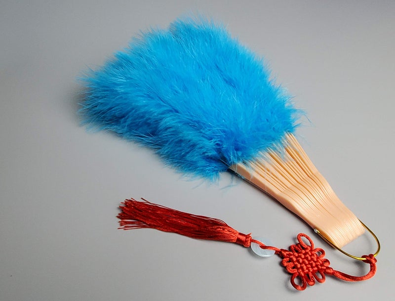 Happy Feather Handheld Marabou Feather Fan, 1920s Vintage Style Flapper Hand Fan for Costume Party and Dancing-Acid Blue - Image 2
